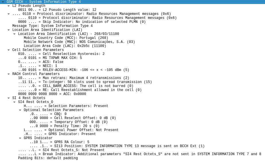 Capture BTS Cell Broadcast Unencrypted Data 24 CCCH - System Information Type 4